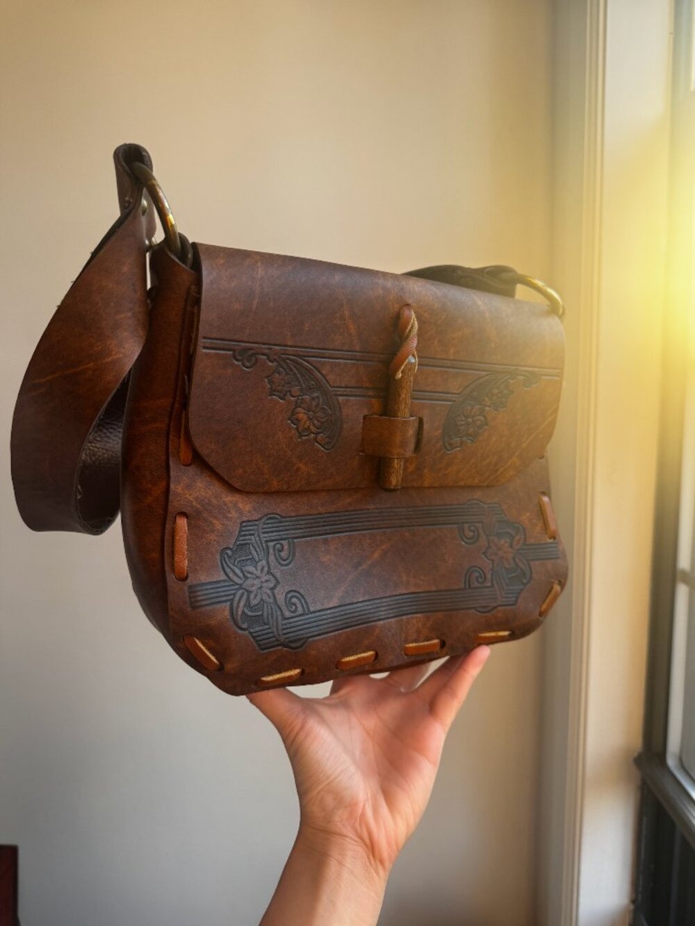 Vintage Brown Tooled Leather Purse